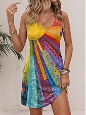 tanie Sukienki w paski i geometryczne-Damskie Sukienka mini Codzienne sukienki Sukienka na szerokich ramiączkach Elegancki Codzienny Codzienny Luźna Kwiaty Wzór tie-dye Przejście kolorów Bez rękawów Dekolt w kształcie litery U Żółty
