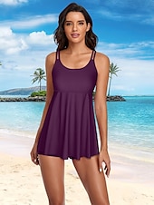 abordables Nadar-Mujer Bañadores Tankini Traje de baño Elegante Vintage Plano Sin Mangas Trajes de baño