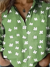 olcso Női nyári felsők-Szent Patrik Női Ing Virágos Bohemia Retro Vintage V casual Hosszú Ujjú Ing Gallér Szokásos Felsők Napi Gombos Nyomtatás Zöld Nyár Tavasz