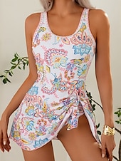 billiga Onesies-Dam Badkläder En bit Längre baddräkt Baddräkt Öppen rygg Magkontroll Hög midja Smal Semester Standkläder Blommig U-hals Ärmlös Baddräkter