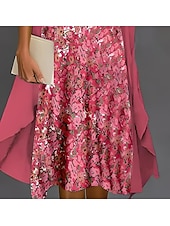 ieftine rochie florală-Rochie de absolvire pentru femei Rochie midi Rochie din chiffon Rochie Shift Rochie de vară Elegantă Stilată Formală Invitată la nuntă Zilnic Fit larg Floral Grafic cu mânecă scurtă Gât rotund Roz