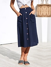 billige Vanlige skjørt-Dame الالتفاف A-linje Mote Fritid Midi Høy Midje Skjørt عادي Mikroelastisk Gate Daglig Svart Gul Rosa Navyblå Sommer Polyester