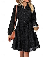 preiswerte Unter 129,99 $-Kleid Brautmutter Kleid Elegantes Lässiges hochgeschlossenes knielanges Polyester mit langen Ärmeln und Knöpfen