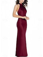 abordables Robes de demoiselle d&#039;honneur-Sirène / Trompette Robe de Demoiselle d&#039;Honneur  Col Halter Manche Courte Élégant Longueur au sol Satin avec Noeud(s) 2022