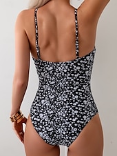 cheap One-piece swimsuits-Women&#039;s Swimwear One Piece Monokini Swimsuit Backless Tummy Control High Waist Slim Vacation Beach Wear Floral V Neck Sleeveless Bathing Suits