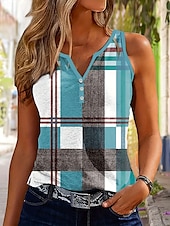 olcso Grafikai bolt Ujjatlan felsők és Camis-Női camisole ujjatlan tank top kockás napi ujjatlan beugró nyakú napi gombos nyomtatás kék nyár
