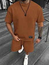 abordables Conjuntos de camisetas de hombre-Hombre Jacquard Tracksuit Camiseta y pantalones cortos Conjunto Conjunto de atuendo Cuello Barco Exterior Diario Deportes Bolsillo Correa 2 Piezas Plano Negro Blanco Verde Claro Poliéster Ropa de