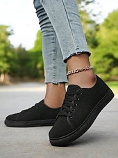 cheap Women&#039;s Sneakers-Canvas Lace-Up Sneakers for Women – Classic and Comfortable Sneakers for Everyday Wear, Perfect for Casual Outings and Weekend Adventures