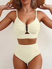 cheap Bikini Sets-Women&#039;s Swimsuits Bikini 2 Piece Briefs Swimsuit Backless Slim High Waisted Vacation Beach Wear Solid Color V Neck Sleeveless Bathing Suits