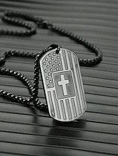 economico Gioielli da uomo-collana con targhetta per cani con bandiera americana in acciaio inossidabile con design a croce – ciondolo unisex di ispirazione militare per abbigliamento casual e occasioni patriottiche