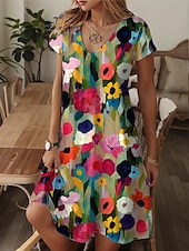 olcso Virágos ruha-Női Mini Ruha Hétköznapi Ruha Napernyő Ruha A Vonallal Nyári Ruha Elegáns Üdülés Stílusos Üdülés Napi Regular Fit Virágmintás Grafika Kis Virágmintás Rövid Ujjú Kerek Nyakú Zöld Nyári