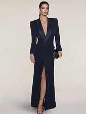 cheap Floor Length-Blazer Dress Mermaid / Trumpet Evening Gown Elegant Dress Pinstripe Tuxedo Dress Zipper Up Wedding Guest Formal Floor Length Long Sleeve Peak lapel collar Satin with Pocket 2025