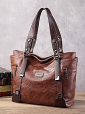 cheap Handbag &amp; Totes-Premium Brown Faux Leather Handbag for Women – Versatile Messenger Bag with Adjustable Strap for Work and Casual Use