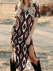 abordables Robes Rayés et Géométriques-Femme Robe Maxi Robe t-shirt Robe d&#039;été Robe de sport Décontractées Vacances Casual du quotidien Standard Graphic Manche Courte Col V Noir Eté