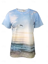 نسائي تي شيرت محيط كاجوال كم قصير رقبة دائرية قمصان عادية مناسب للبس اليومي طباعة أزرق الصيف رخيصةأون شاي هاواي-نسائي تي شيرت محيط كاجوال كم قصير رقبة دائرية قمصان عادية مناسب للبس اليومي طباعة أزرق الصيف