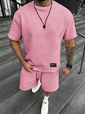 abordables Conjuntos de camisetas de hombre-Hombre Jacquard Tracksuit Camiseta y pantalones cortos Conjunto Conjunto de atuendo Cuello Barco Exterior Diario Deportes Bolsillo Correa 2 Piezas Plano Negro Blanco Verde Claro Poliéster Ropa de