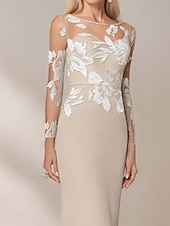 cheap Floor Length-Mermaid / Trumpet Mother of the Bride Dress Elegant Simple Boat Neck Floral Embroidered Lace Floor Length Chiffon Long Sleeve with Crystal Belt 2025