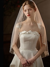 baratos Véus de Noiva-Uma Camada Contemprâneo / à moda Véus de Noiva Véu Cotovelo com Flor de Cetim Tule