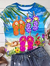 levne hawajský čaj-Dámské tričko Ombre List Tropické Havajské Krátký rukáv Crew Neck Klasické topy Každodenní Prázdniny Plážový oděv Tisk Modrá Léto
