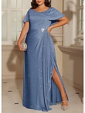 economico Abiti da sposa-Abiti da Sposa in A-Line Abito Glitterato Ospite di Nozze Lunghezza Piena Manica Corta Collo Tondo Autunno Ospite di Nozze Tessuto Lurex Scollo a Cowl con Plissé Fessura 2025