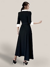 preiswerte Bodenlänge-Blazer-Kleid Meerjungfrau  Trompete Brautmutter Kleid Smoking Kleid Elegantes Schwarzes Kleid Kleine Weiße Kleider V-Ausschnitt Bodenlang Krepp 3/4 Ärmeln mit Farbblock 2025