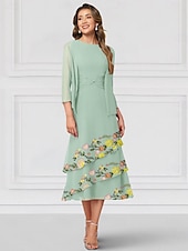 economico Con giacca-Due Pezzi A-Line Abito Madre della Sposa Elegante Collo Girocollo Lunghezza Pavimento Chiffon Maniche Lunghe Inclusa Giacca con Volant in Pizzo Abito Derby 2025