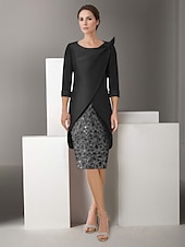 preiswerte Mit Jacke-Rosa Besticktes Zweiteiliges Etui Jackett Kleid Anzug Mutter der Braut Kleid Satin Spitze Elegant Vintage Funkeln  Glanz V-Ausschnitt Knielang Glitzer mit Applikationen Derby Kleid Renntag Kleid 2025