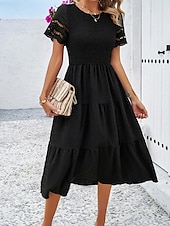 ieftine Rochii Albe din Dantela-Pentru femei Rochii Midi Rochie albă Rochie de dantela Rochie casual Rochie de vară Modă În aer liber Concediu Dată Fit regulat Simplu Manșon scurt Stil Nautic Negru Alb Trifoi Vară Primăvară