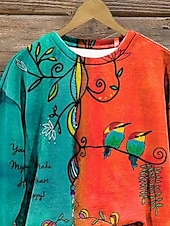 cheap Hoodies &amp; Sweatshirts-Women&#039;s Hoodies Geometric Color Block Casual Long Sleeve Round Neck Regular Tops Work Dailywear Casual Print Orange Fall Winter