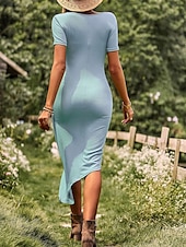 levne Jednoduché šaty-Ženské mini šaty ovíjené šaty tričkové šaty jednoduché šaty bodycon šaty příležitostné dovolená každodenní pravidelný střih grafické krátký rukáv kulatý výstřih černá růžová víno modrá léto