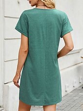 billiga Enkel klänning-Kvinnors Mini Klänning T Shirt Klänning Tee Klänning A-linje Klänning Enfärgad Atletisk Klänning Avslappnad Semester Daglig Regular Passform Enkel Änklös V-hals Svart Rosa Blå Mörkgrön Sommar