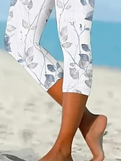 billiga Tvådelade set-Kvinnors leggings capri byxor hög elasticitet mode full längd medelhög midja lagertryck avslappnad daglig silvergrå sommar regular fit