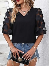 levne Dámské dovolené topy-Halenka Dámské Černá Bílá Plná / Jednobarevná Krajka Denní Elegantní Do V Běžný S