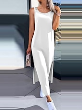 preiswerte Einfaches Kleid-Damen Maxikleid A-Linie Kleid Einfarbig Tank Kleid Sommerkleid Basis Freizeit Urlaub täglich reguläre Passform Grafik ärmellos Rundhalsausschnitt Schwarz Weiß Armee Grün Dunkelgrau Sommer