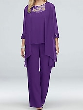 Strój weselny dla matki panny młodej elegancki casualowy dekolt w sztyfcie długość do podłogi poliester długi rękaw z koronką tanie Garnitury dla mamy-Strój weselny dla matki panny młodej elegancki casualowy dekolt w sztyfcie długość do podłogi poliester długi rękaw z koronką