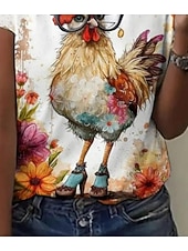 abordables T-shirt Animaux-Femme T shirt Animal Coq Elégant Mode mode Manche Courte Col Rond Hauts réguliers du quotidien Sortie Fin de semaine Imprimer Blanche Eté