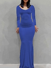 ieftine rochie maxi neagra-Pentru femei Rochie Maxi Rochie Bodycon Rochie Fit And Flare Petrecere Oficial Oficial Petrecere Fit regulat Grafic Manșon Lung Stil Nautic Negru Galben Roz Îmbujorat Roșu Vin Vară