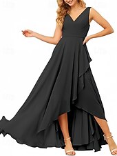 economico Abiti da damigella-Linea ad A Vestito da damigella Scollo a V Senza Maniche Elegante Asimmetrico Chiffon con Volant / Arricciatura 2022