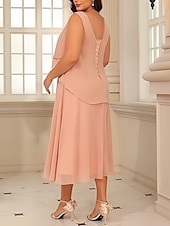 levne Délka čaje-Dvoudílné A-Linie Šaty pro matku nevěsty Elegantní vintage Drahokamový výstřih Délka čaje Chiffon 3/4 délky Rukáv s korálky
