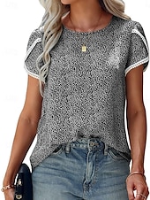 ieftine tricou floral-Tricou de femei Puncte Stilat Casual Mâneci Scurte Gât Rotund Topuri Regulate Zilnice Print Negru Alb Roz Roșu Albastru Vară Primăvară