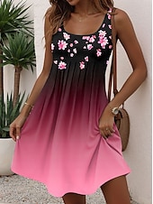 levne Květinové šaty-Dámské mini šaty petite šaty A-line šaty tank šaty letní šaty dovolená stylové příležitostné dovolená každodenní běžný střih ombre květinové grafické krátké rukávy kulatý výstřih růžová modrá zelená