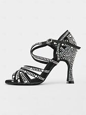 billige Sko til latindans-svarte rhinestone strappy dansesko for kvinner - stilige latinske dansesandaler med høye hæler, perfekt for dansekonkurranser og spesielle anledninger