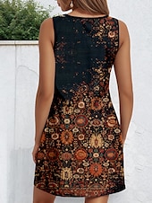 tanie Sukienki boho-Damskie Sukienka mini Codzienne sukienki Sukienka na szerokich ramiączkach Zabytkowe Codzienny Urlop Codzienny Regularny Zabytkowe Bez rękawów Karbowana szyja Niebieski Błękit nieba Brązowy Zielony