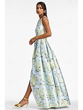 billiga Blommor-A-linjig Aftonklänning Hög Slits Klänning Strand Bröllop Formell Bröllop Gäst Golvlängd Ärmlös V-hals Ficka Satin med Blommönster Slits Ficka Derby Klänning Racedag Klänning Bröllop Gäst Klänning 2025