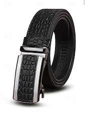 cheap Men&#039;s Belts-Men&#039;s Genuine Leather Crocodile Pattern Belt – Automatic Buckle, Luxury Business &amp; Casual Dress Belt, Adjustable for Work, Weddings &amp; Formal Events