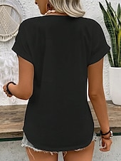abordables T-shirt Art &amp; Design-Femme T shirt Bouche mode Décontractées Manche Courte Col V Hauts réguliers du quotidien Imprimer Noir Eté