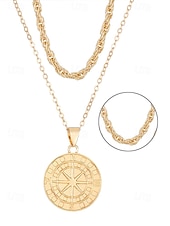 abordables Joyas para hombres-Collar con colgante de brújula vintage para hombre: cadena de doble capa de aleación de metal, amuleto vikingo nórdico, joyería náutica para viajes y aventuras