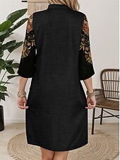 billiga Boho-klänning-Dam Mini klänning Vardagsklänning Stylish Grundläggande Ledigt Semester Dagligen Normal Blommig Grafisk 3/4 ärm V-hals Orange Sommar Vår
