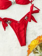 billiga Bikiniset-Dam Badkläder Bikini 2 st G-string Baddräkt Öppen rygg Smal Semester Standkläder Ensfärgat V-hals Ärmlös Baddräkter