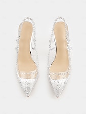 economico Prom-scarpe con tacco a spillo trasparenti da donna con cinturino posteriore e dettagli in strass – eleganti scarpe da sposa e da ballo